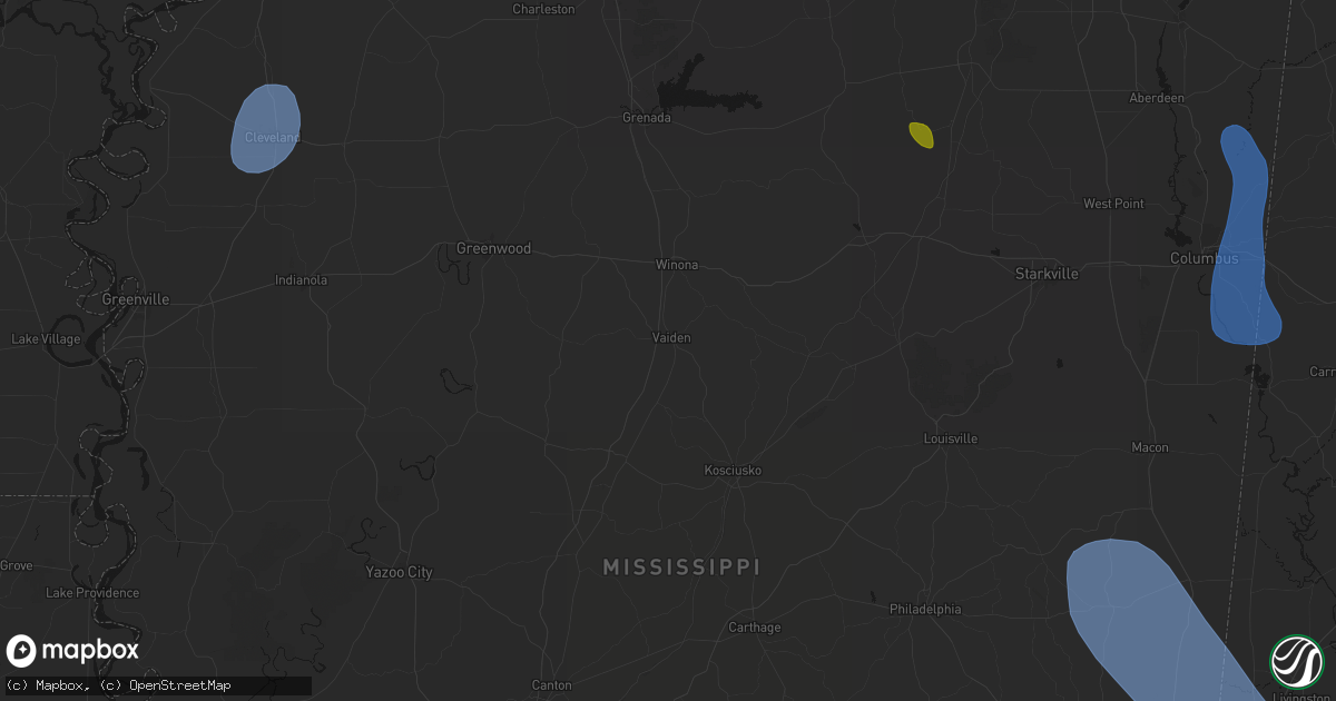Hail map in Vaiden, MS on August 26, 2026