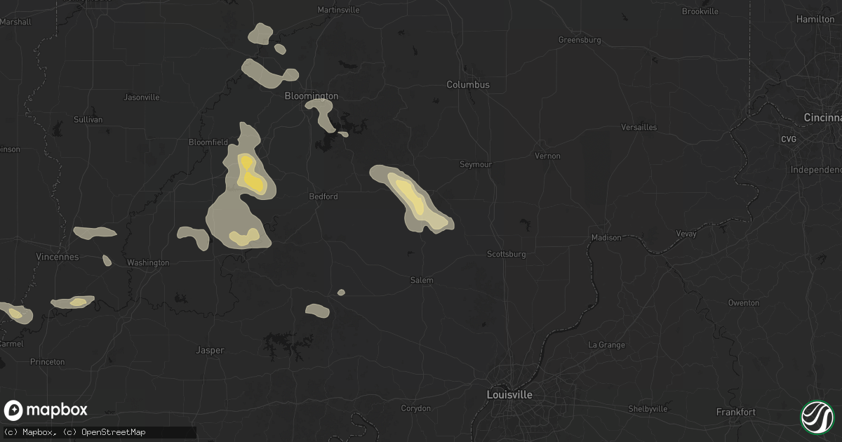 Hail map in Vallonia, IN on August 26, 2026