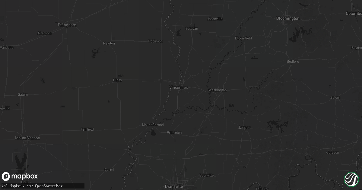 Hail map in Vincennes, IN on August 26, 2026