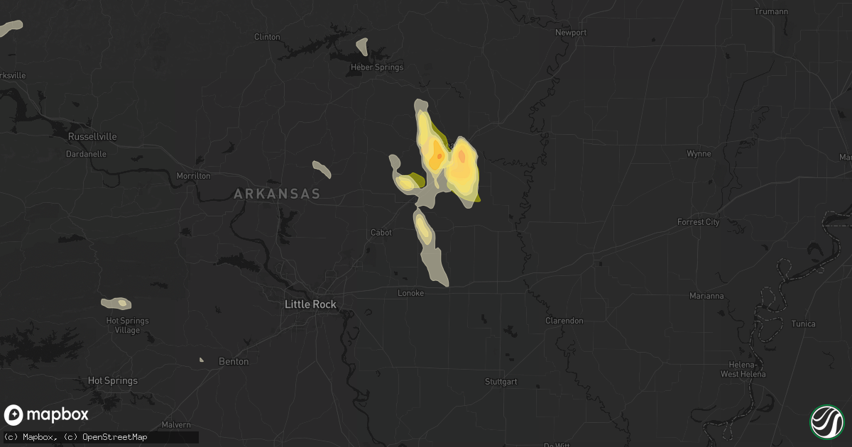 Hail map in Ward, AR on August 26, 2026