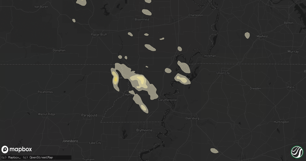 Hail map in Wardell, MO on August 26, 2026