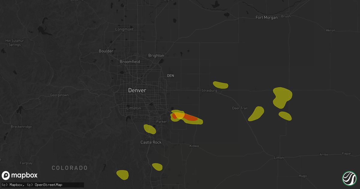 Hail map in Watkins, CO on August 26, 2026