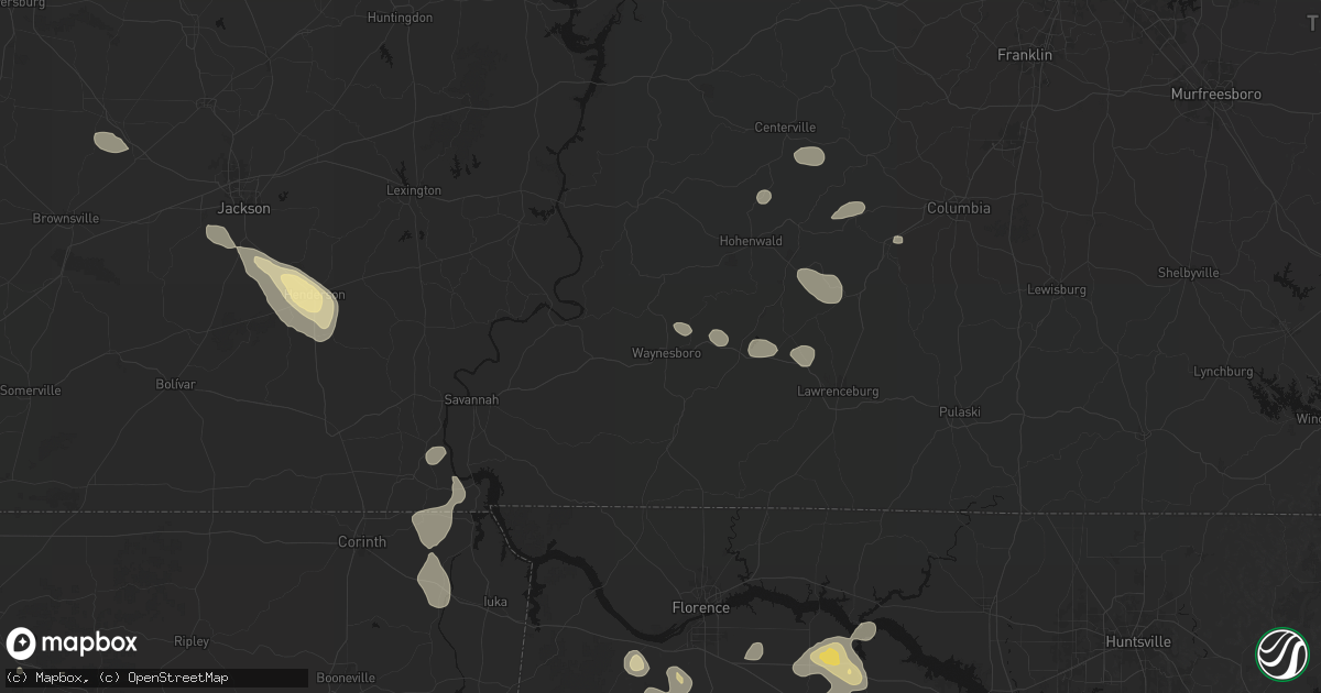 Hail map in Waynesboro, TN on August 26, 2026