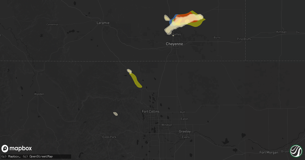 Hail map in Wellington, CO on August 26, 2026
