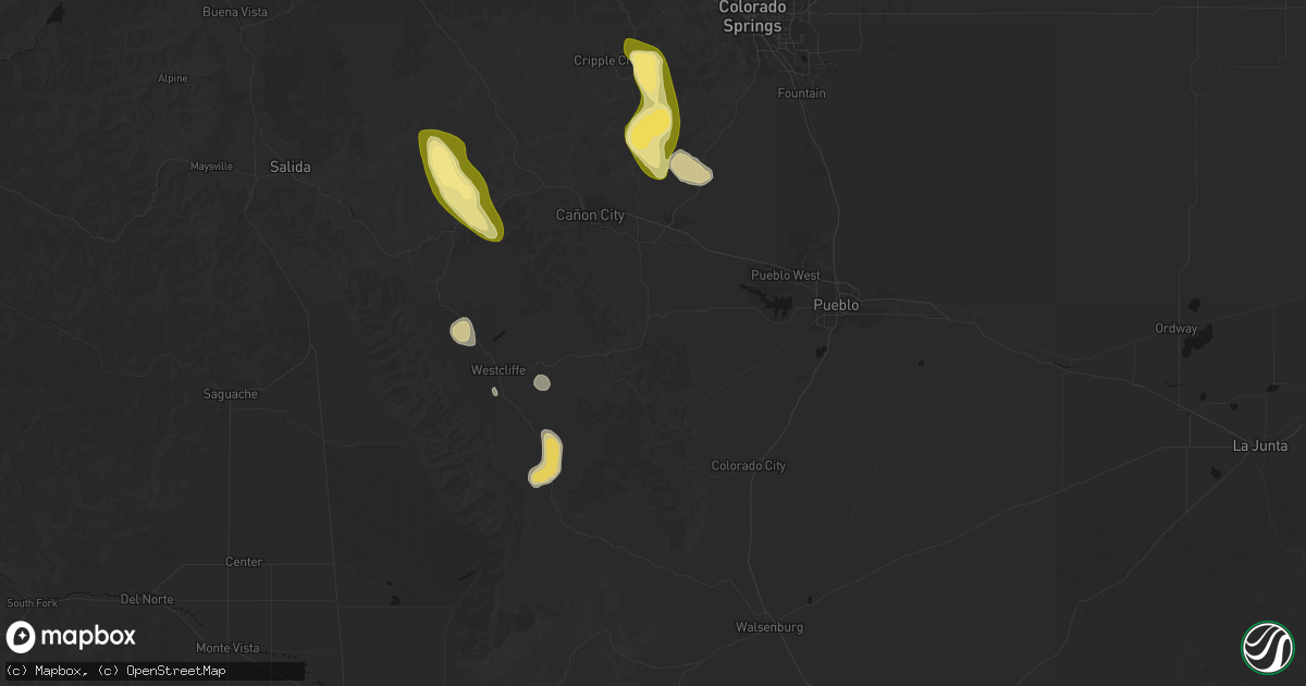 Hail map in Wetmore, CO on August 26, 2026