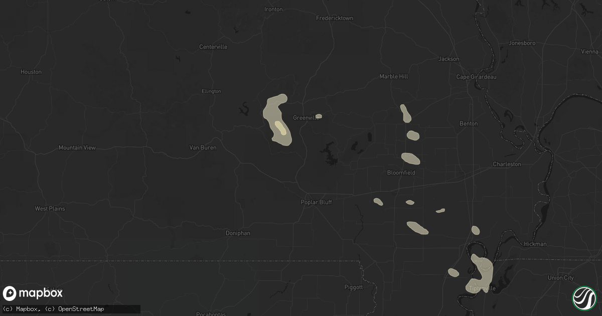 Hail map in Williamsville, MO on August 26, 2026