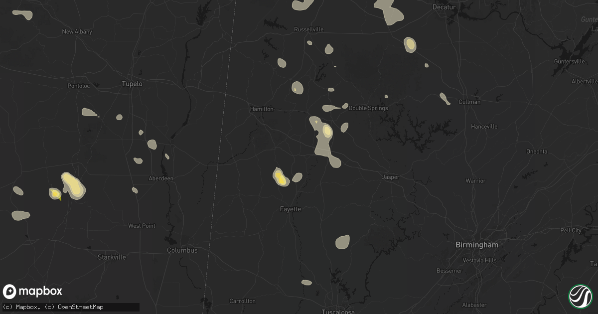 Hail map in Winfield, AL on August 26, 2026