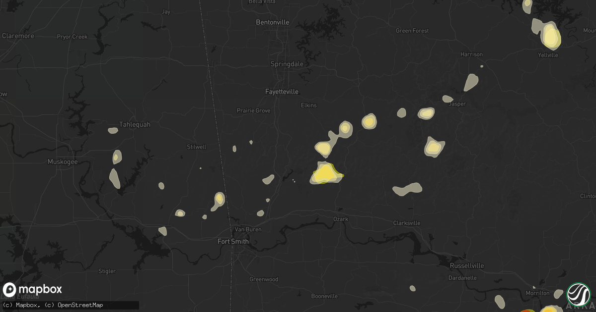 Hail map in Winslow, AR on August 26, 2026