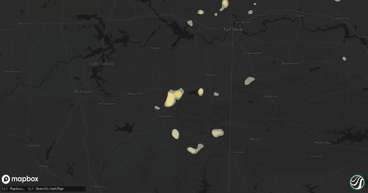 Hail map in Wister, OK on August 26, 2026