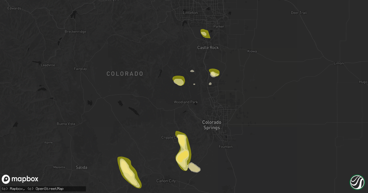 Hail map in Woodland Park, CO on August 26, 2026