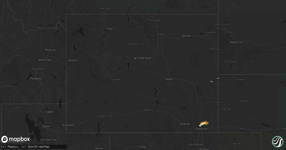 Hail map in Wyoming on August 26, 2026