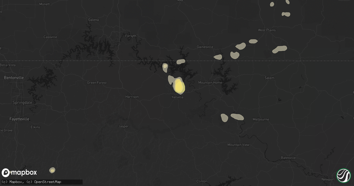 Hail map in Yellville, AR on August 26, 2026