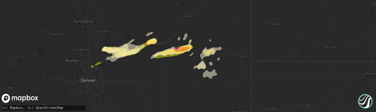 Hail map in Akron, CO on August 27, 2014