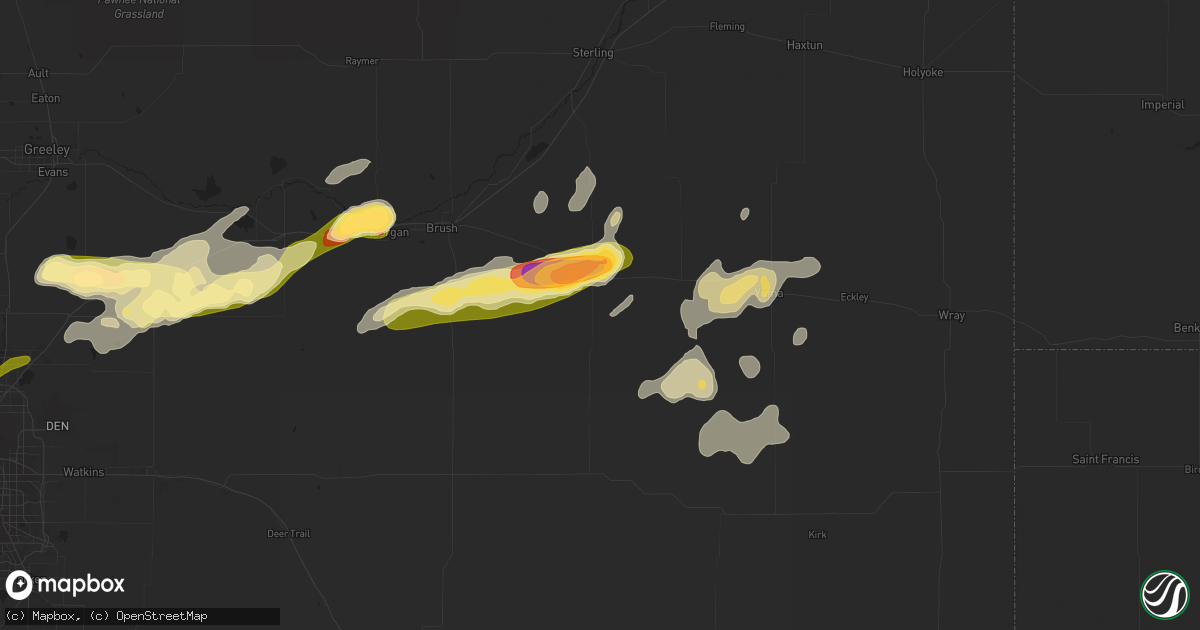 Hail map in Akron, CO on August 27, 2014