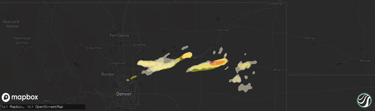 Hail map in Log Lane Village, CO on August 27, 2014