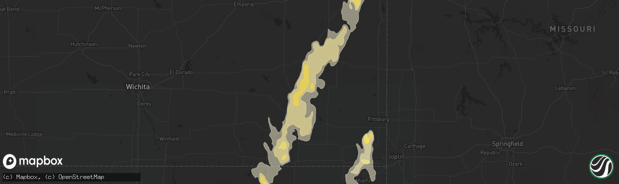 Hail map in Chanute, KS on August 27, 2015