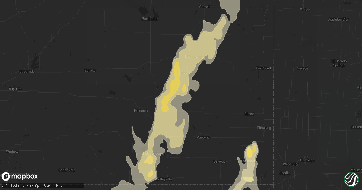 Hail map in Chanute, KS on August 27, 2015