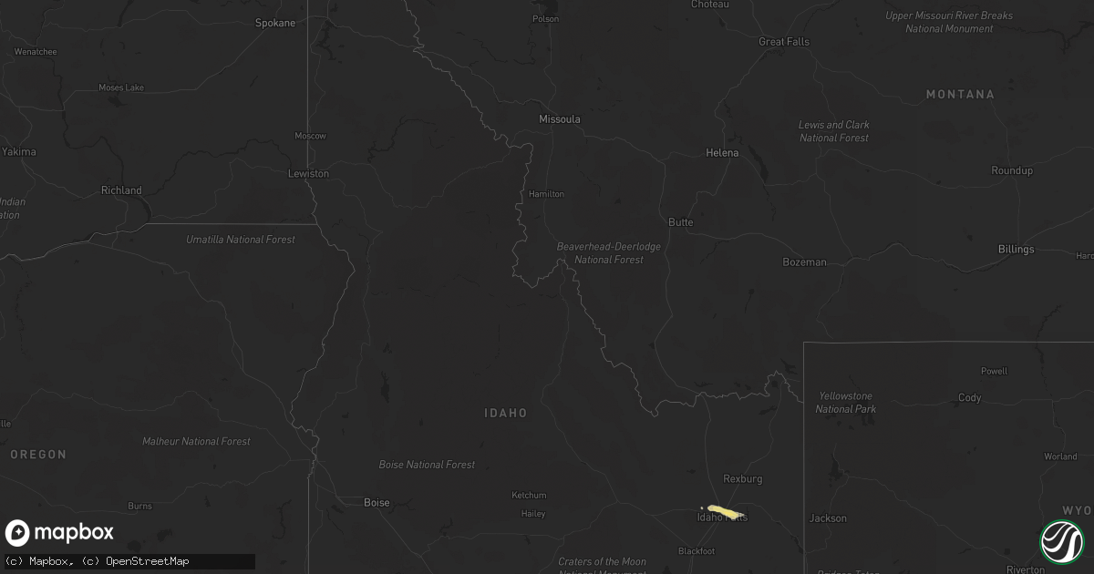 Hail map in Idaho on August 27, 2015