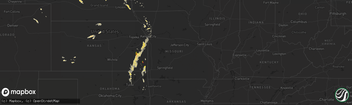 Hail map in Missouri on August 27, 2015