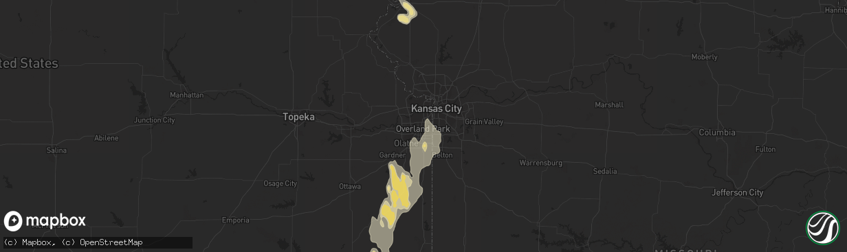 Hail map in Overland Park, KS on August 27, 2015