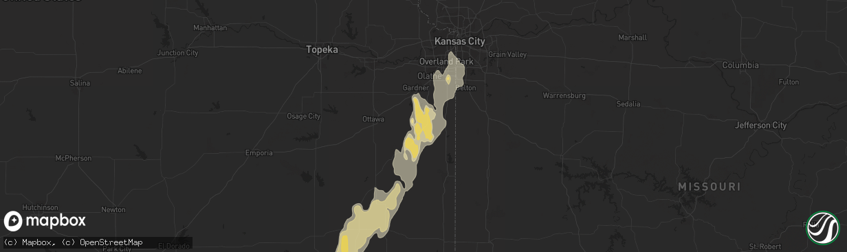 Hail map in Paola, KS on August 27, 2015