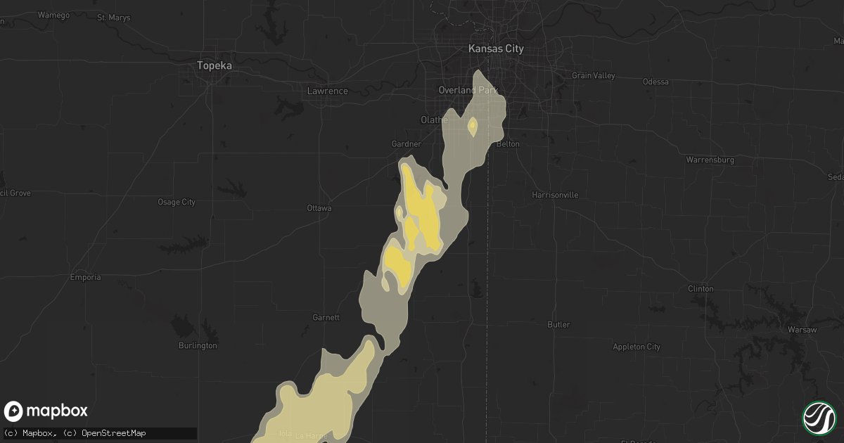 Hail map in Paola, KS on August 27, 2015