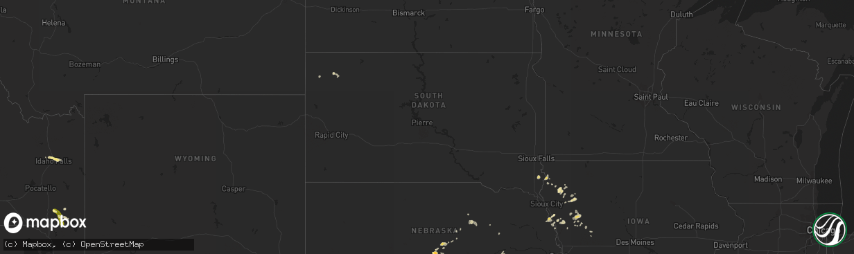 Hail map in South Dakota on August 27, 2015