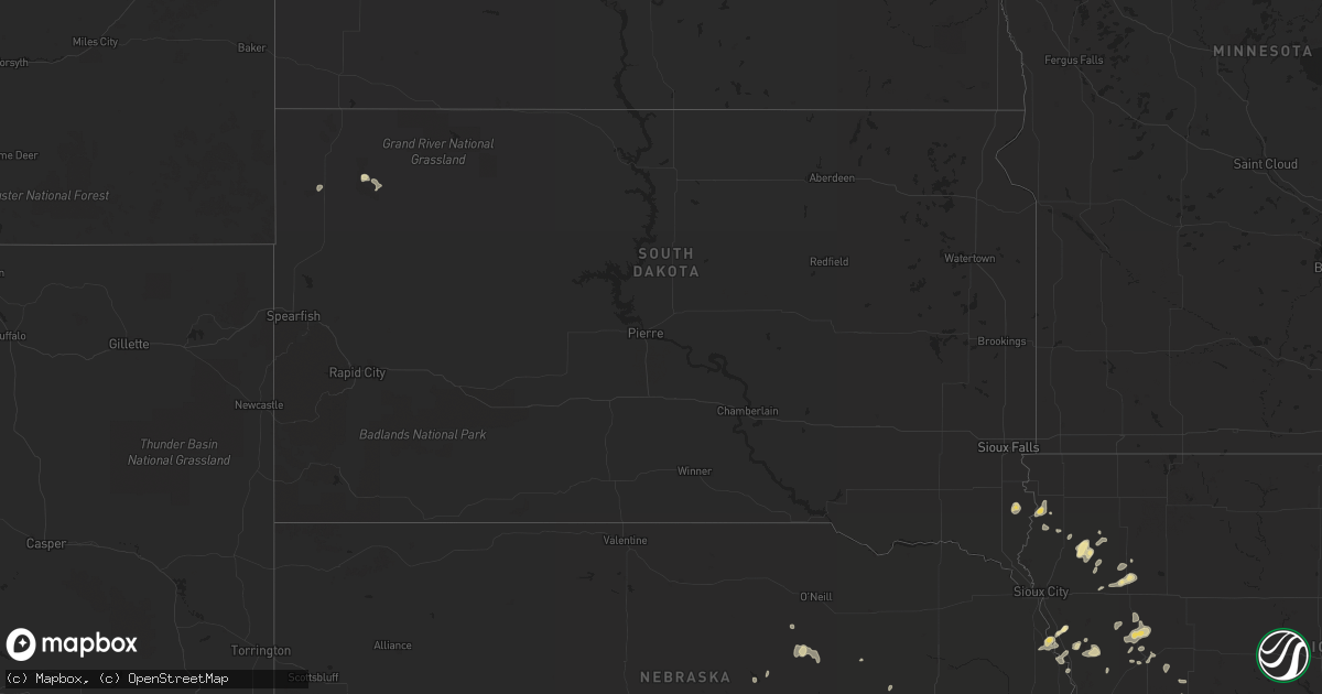 Hail map in South Dakota on August 27, 2015