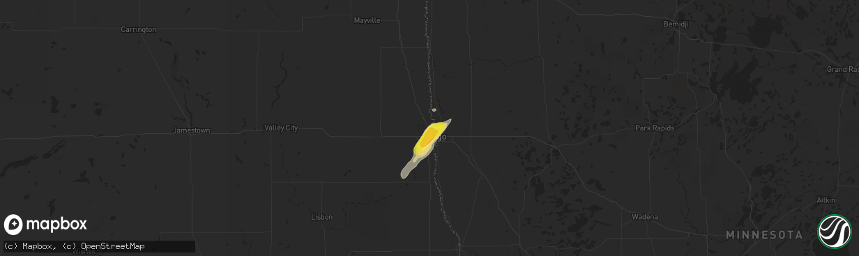 Hail map in Fargo, ND on August 27, 2016