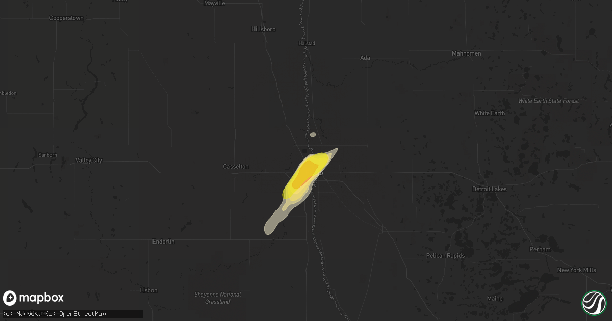 Hail map in Fargo, ND on August 27, 2016