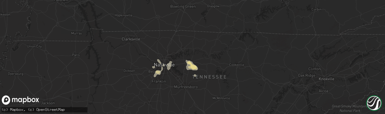 Hail map in Lebanon, TN on August 27, 2016