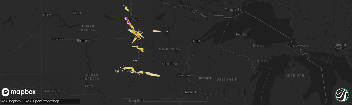 Hail map in Minnesota on August 27, 2016