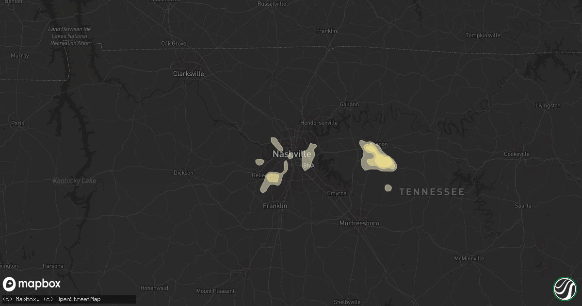 Hail map in Nashville, TN on August 27, 2016