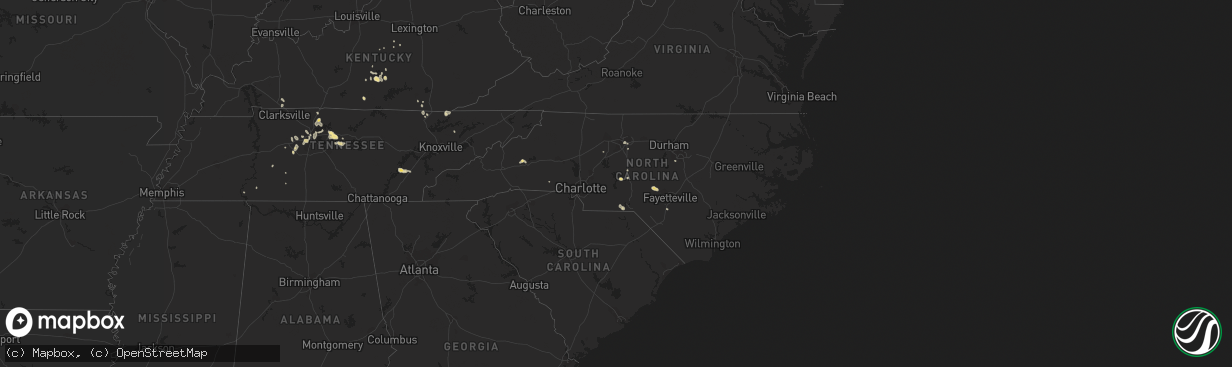 Hail map in North Carolina on August 27, 2016