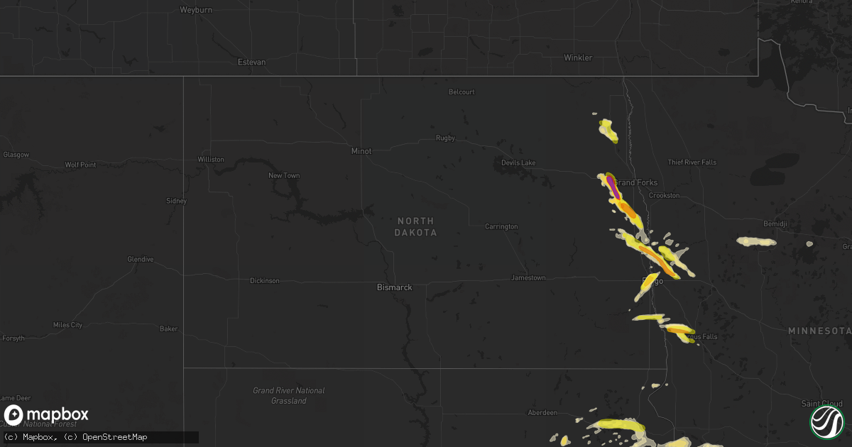 Hail map in North Dakota on August 27, 2016