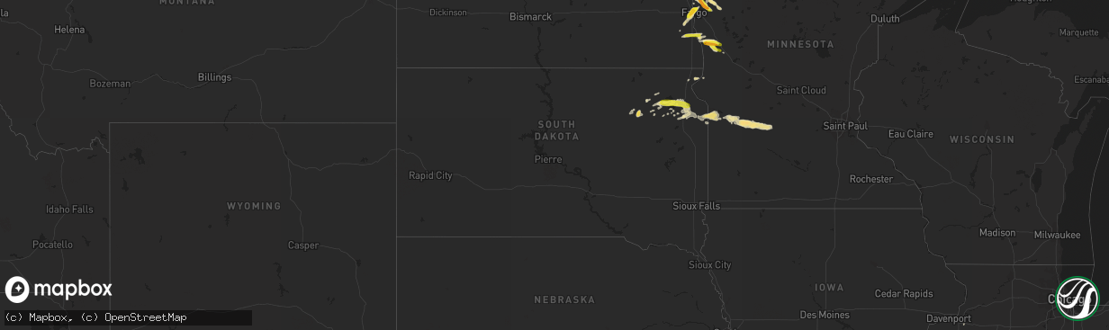 Hail map in South Dakota on August 27, 2016