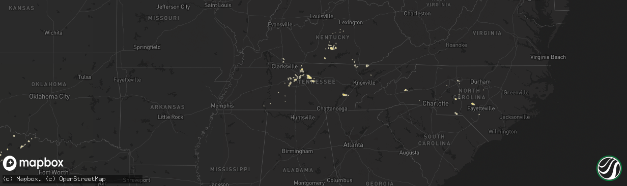 Hail map in Tennessee on August 27, 2016