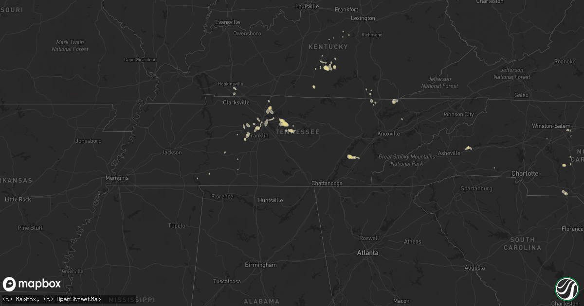 Hail map in Tennessee on August 27, 2016