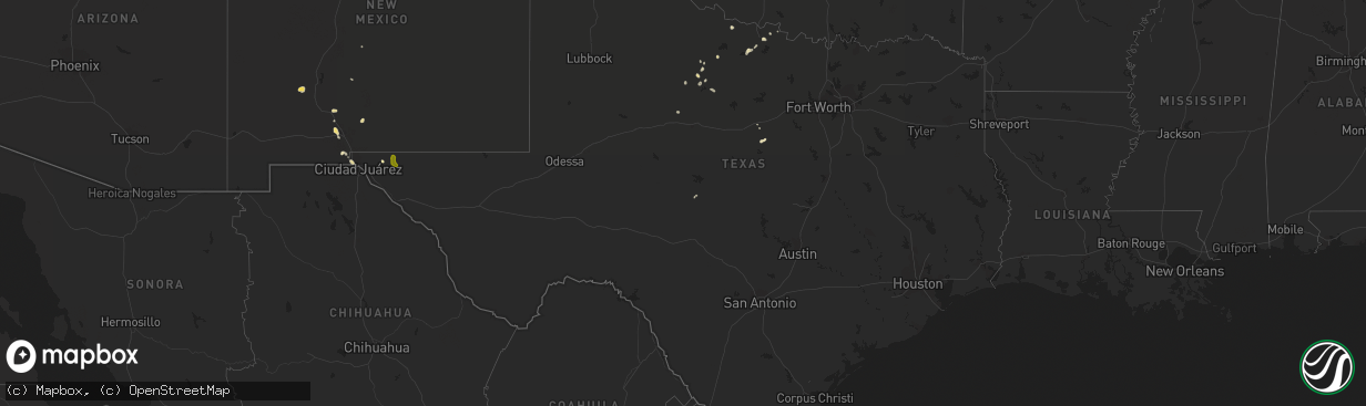 Hail map in Texas on August 27, 2016