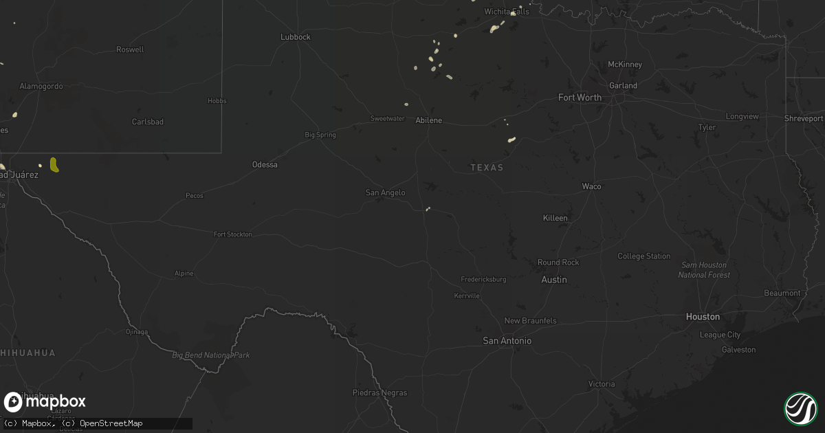 Hail map in Texas on August 27, 2016