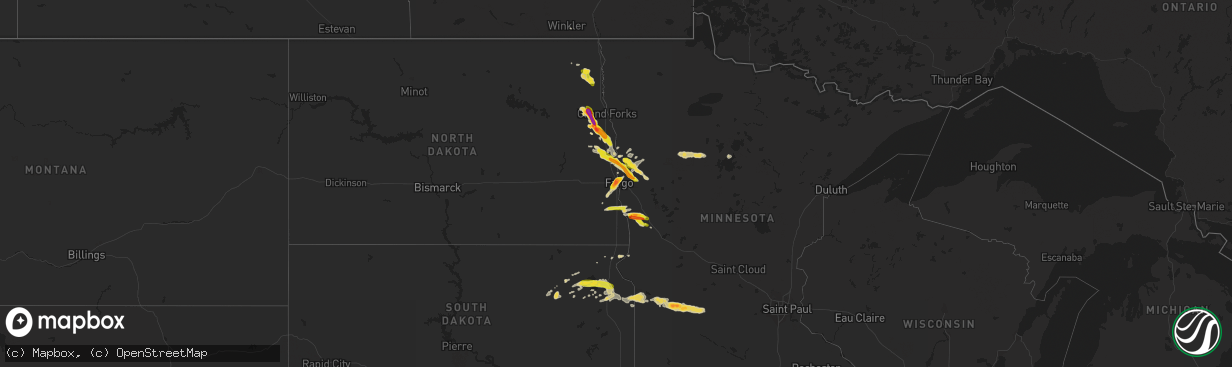 Hail map on August 27, 2016