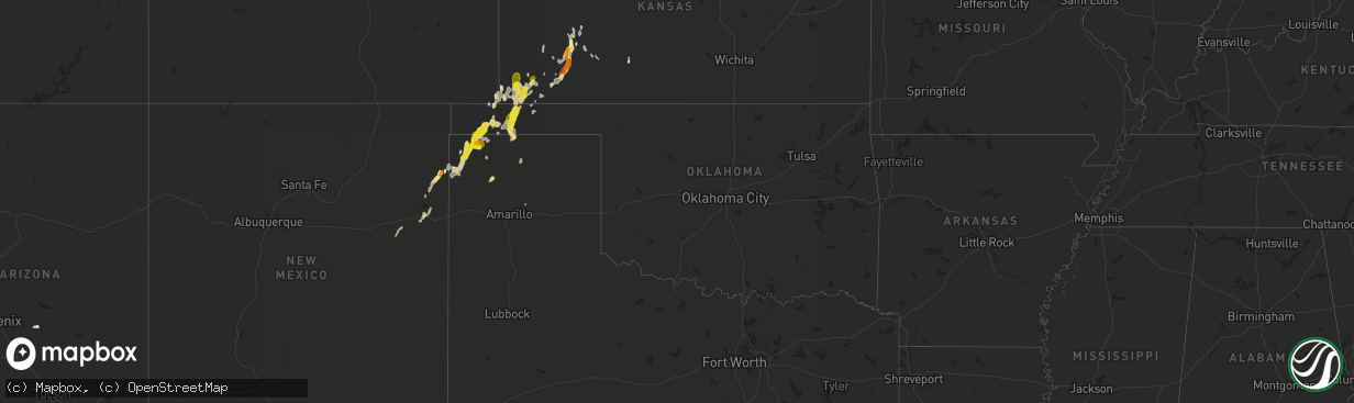 Hail map in Oklahoma on August 27, 2017