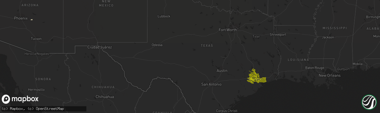 Hail map in Texas on August 27, 2017