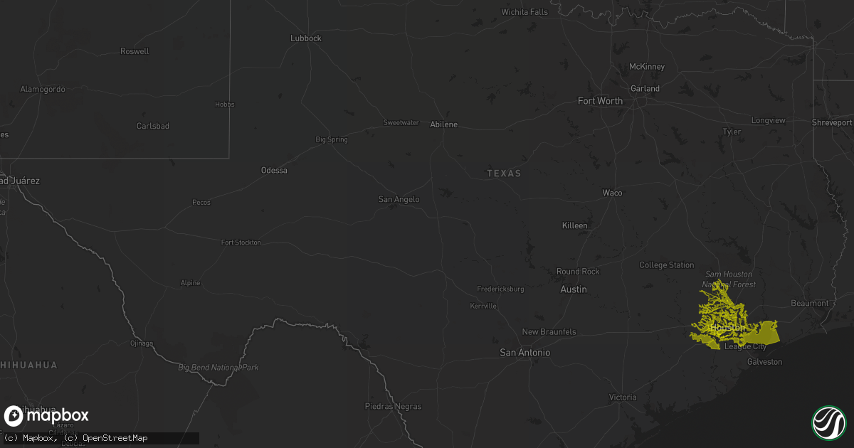 Hail map in Texas on August 27, 2017