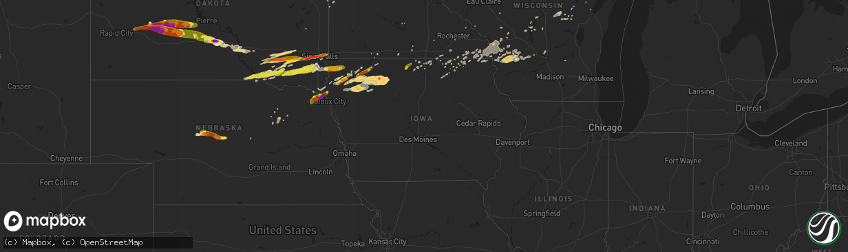 Hail map in Iowa on August 27, 2018