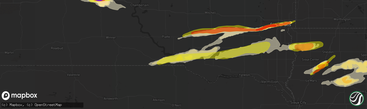 Hail map in Lake Andes, SD on August 27, 2018