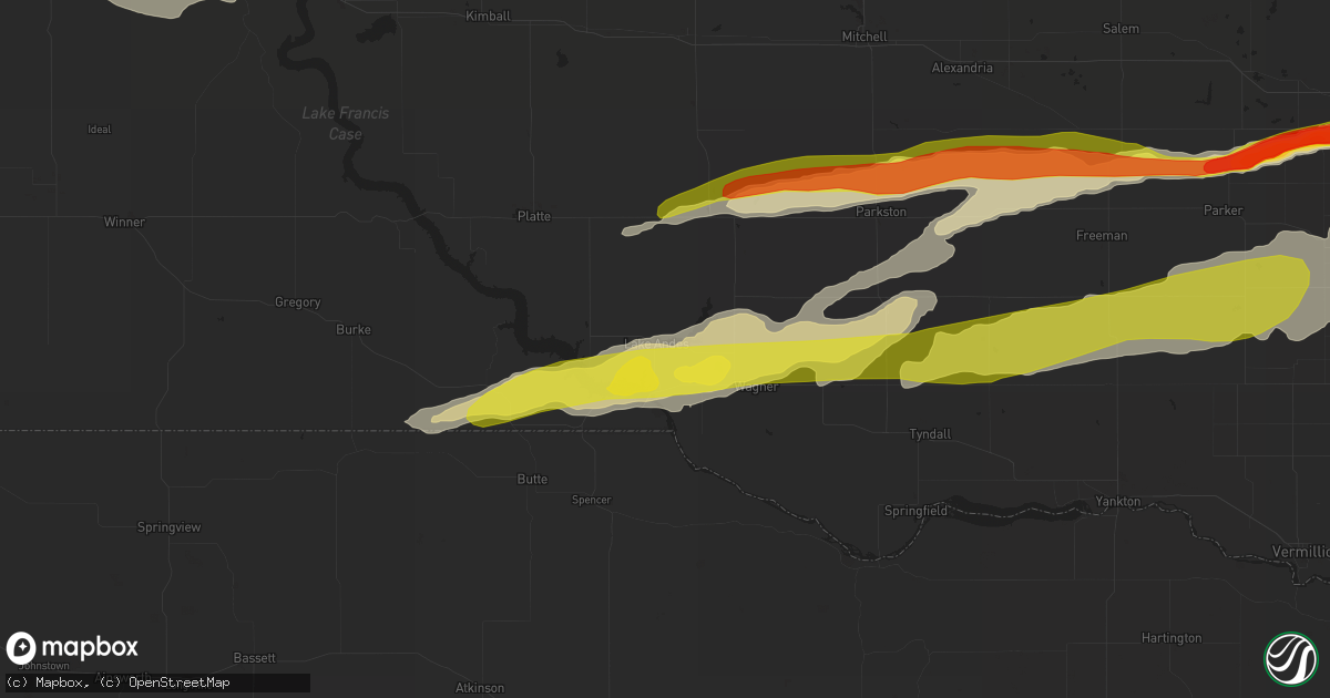 Hail map in Lake Andes, SD on August 27, 2018