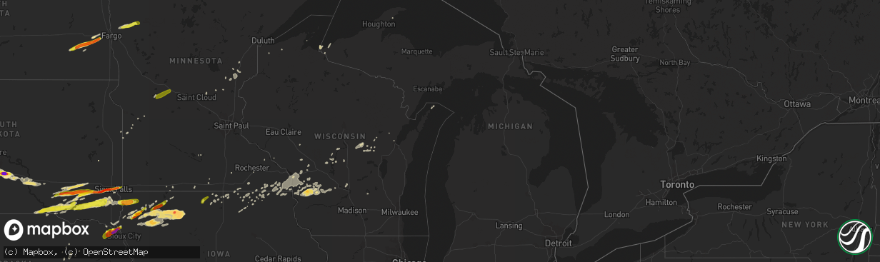 Hail map in Michigan on August 27, 2018