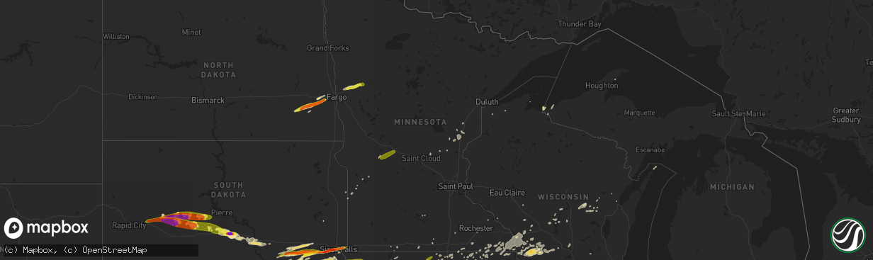 Hail map in Minnesota on August 27, 2018