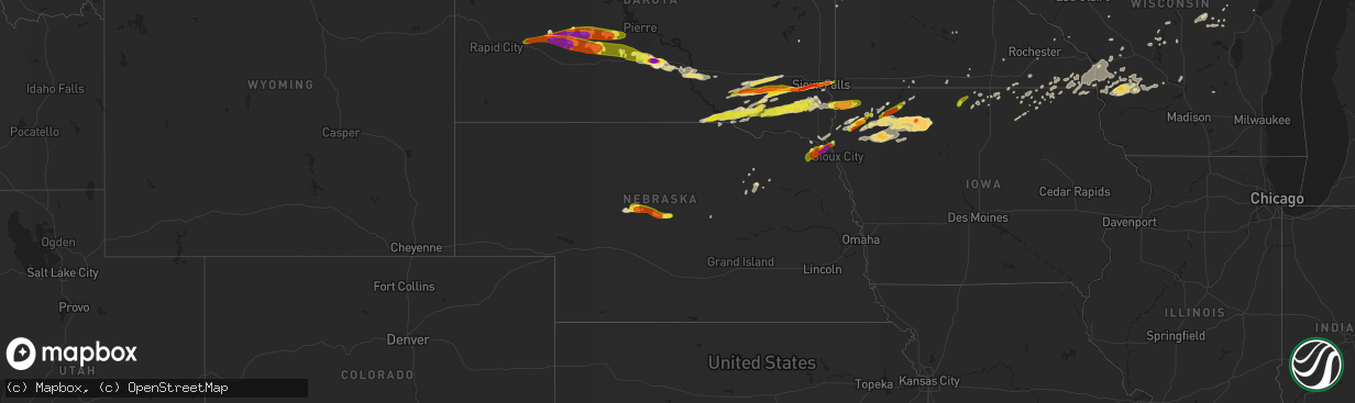 Hail map in Nebraska on August 27, 2018